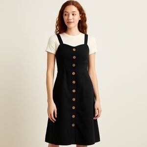 Altar’d State Black Button Front Midi Women’s Medium Canvas-Like Woven Dress